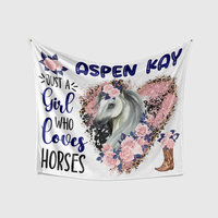 Just a Girl Who Loves Horses Personalized Blanket Pink and Navy