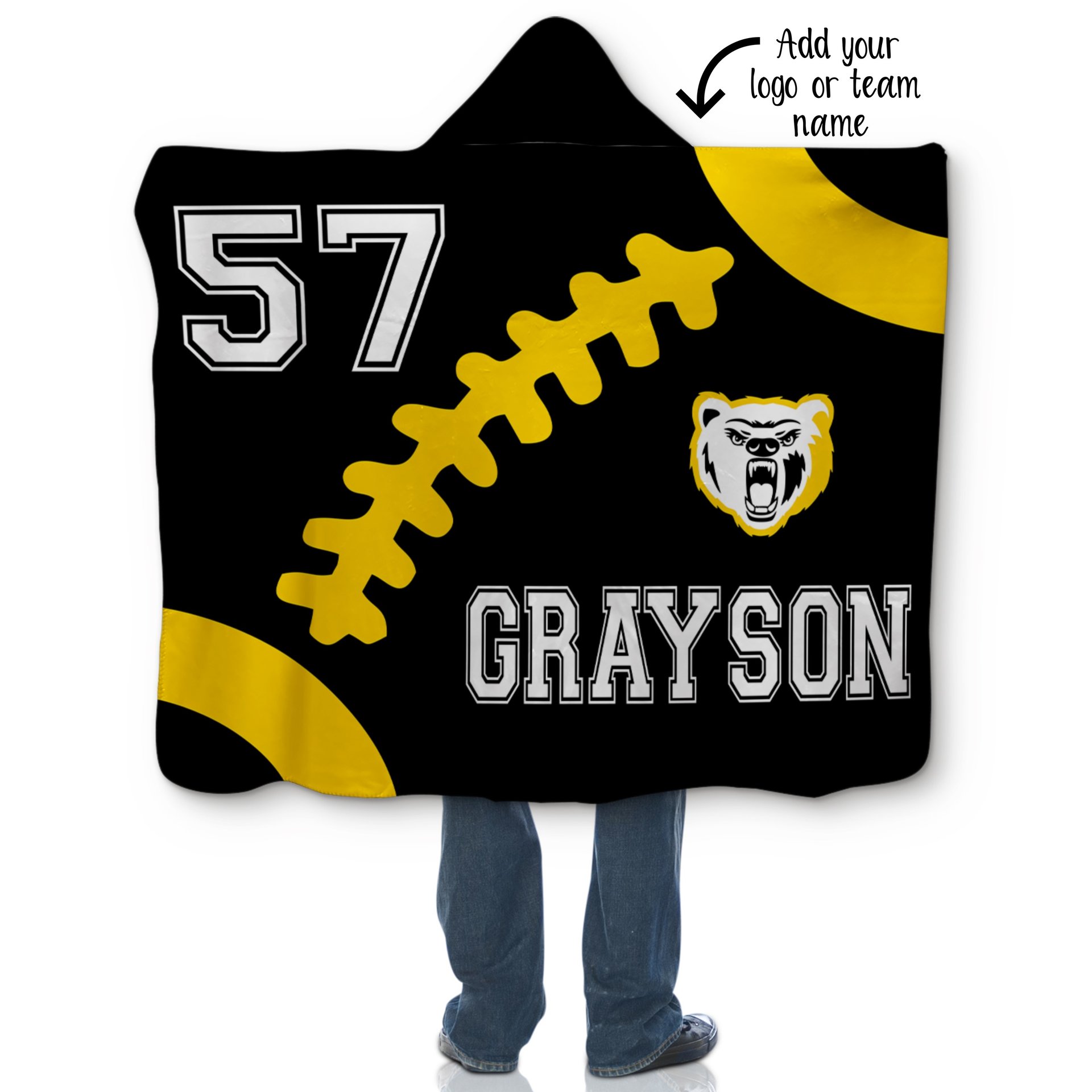 Personalized Hooded Football Sherpa Blanket with Logo