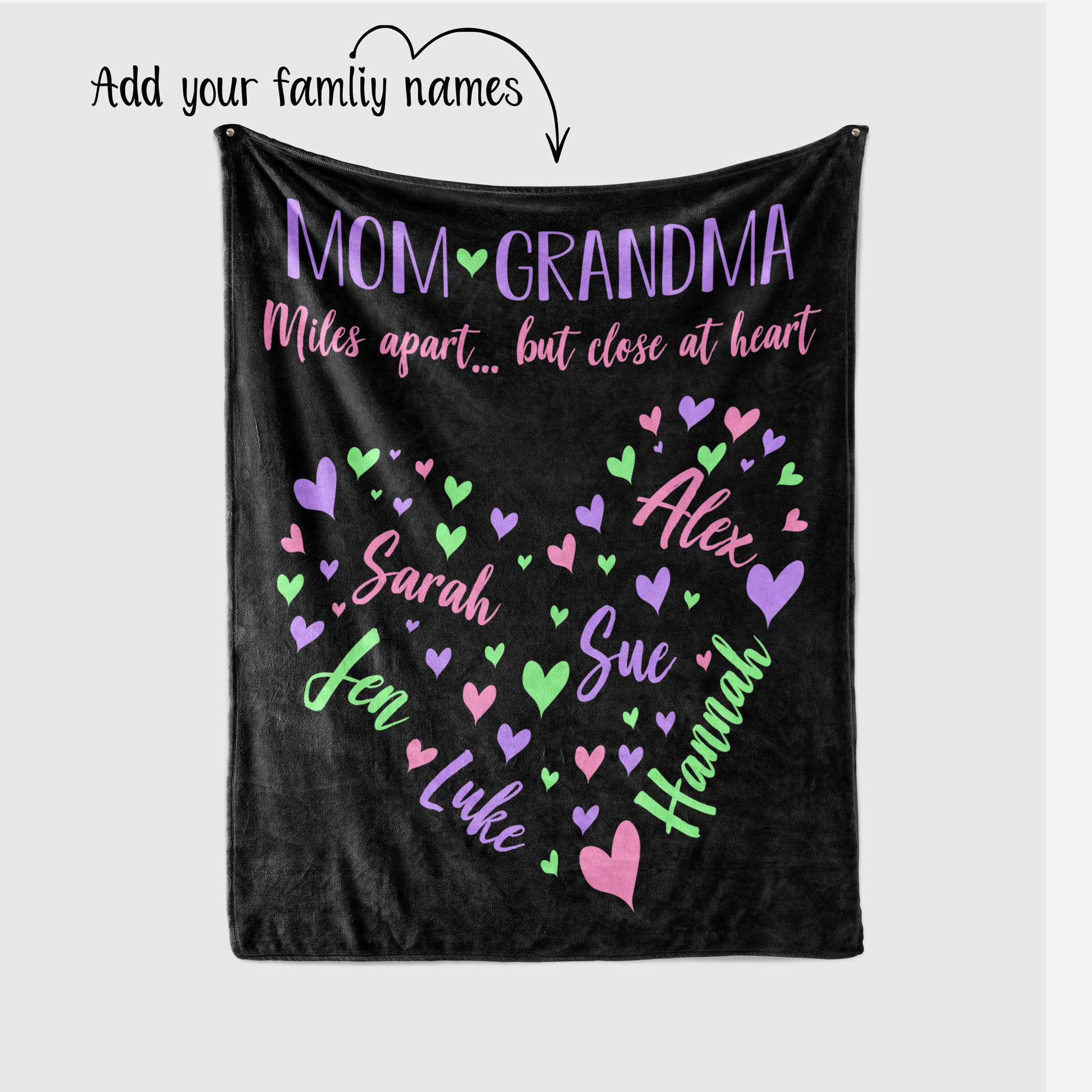 Personalized Family Names Heart Blanket