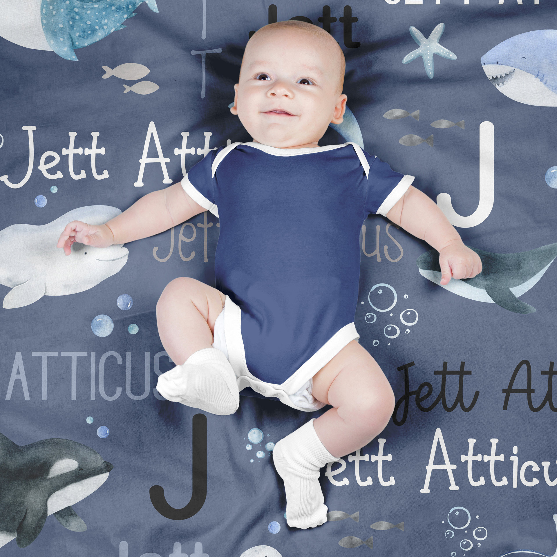 Personalized Under the Sea Animals Baby Blanket