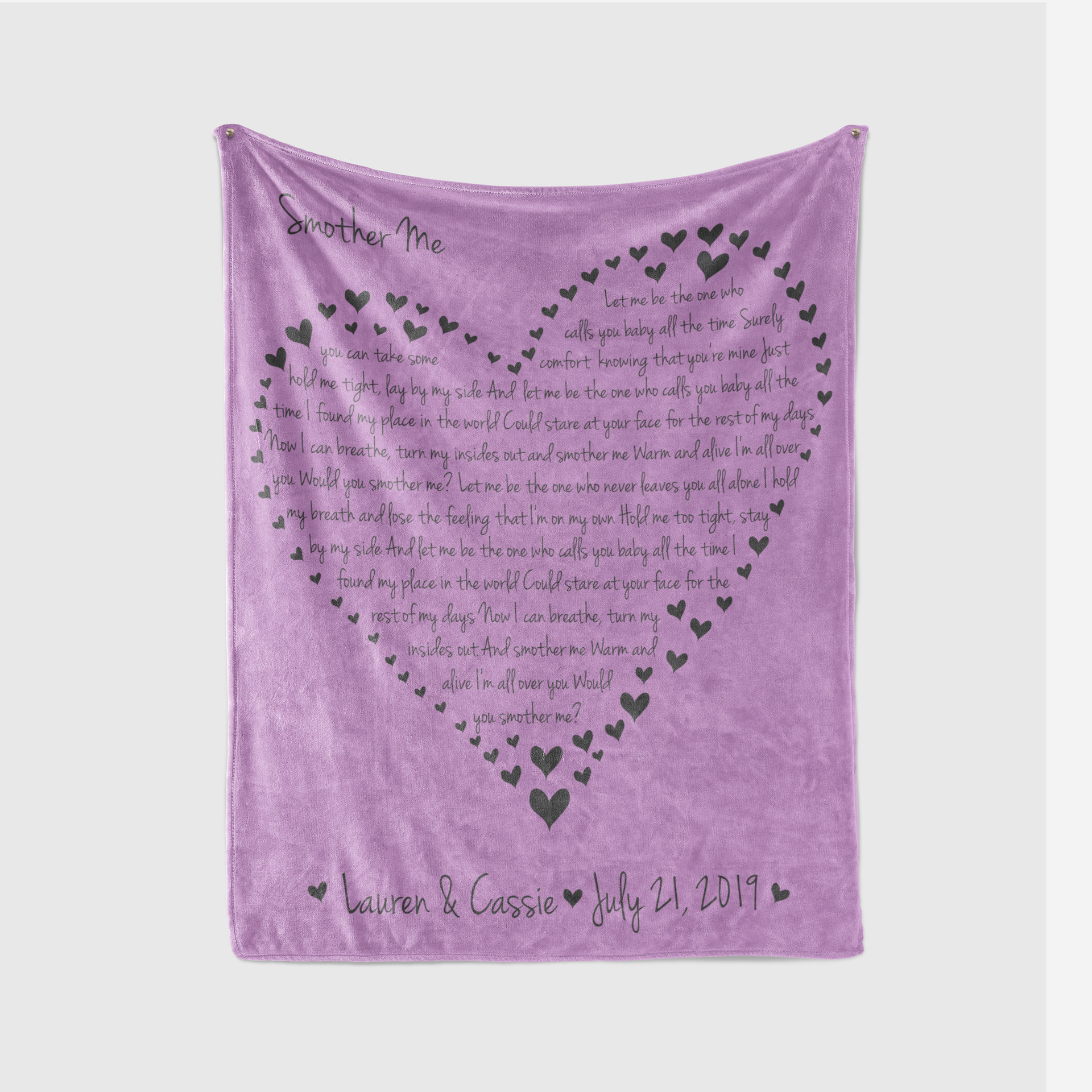 Custom Song Lyric Heart Blanket