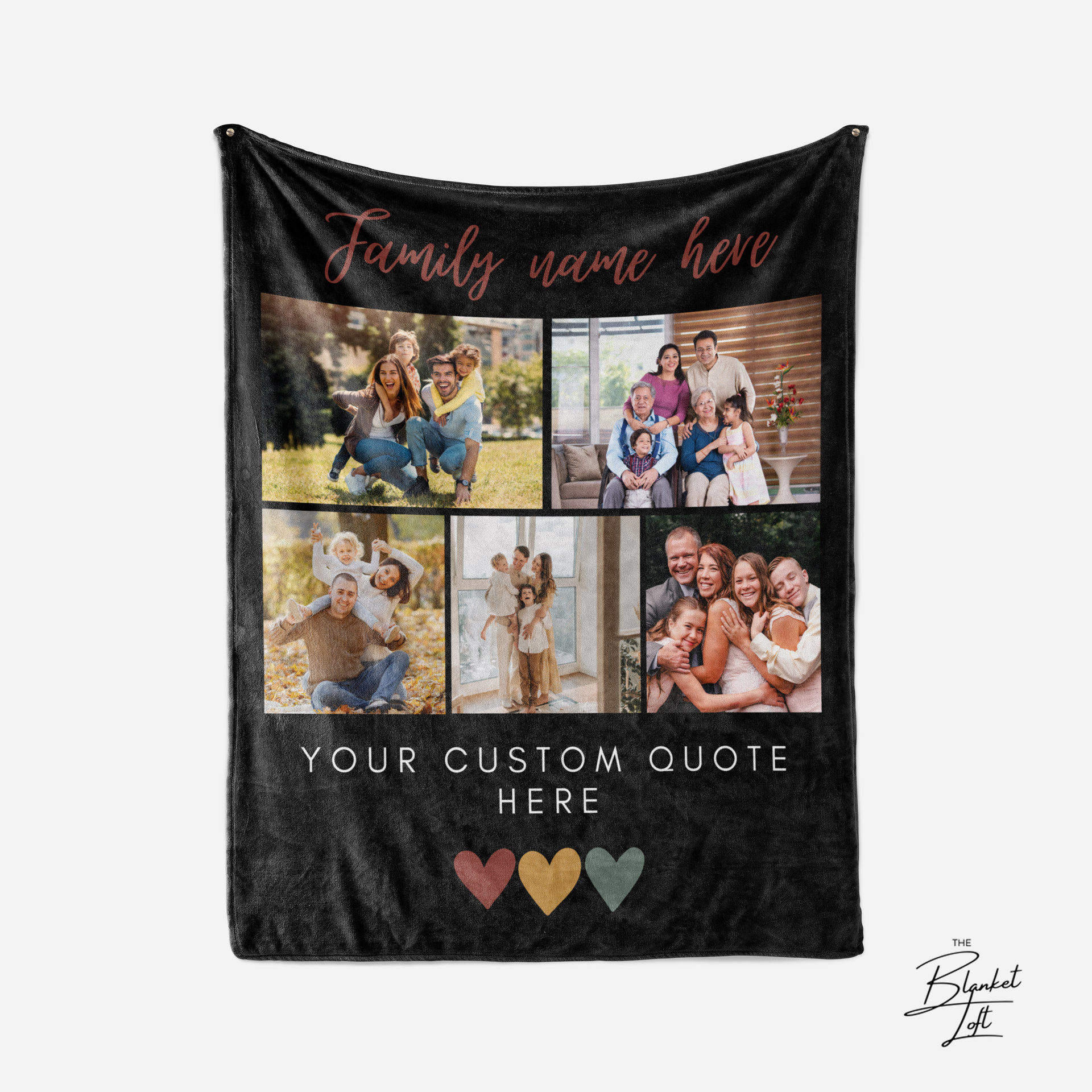 Custom Family Photo Collage Blanket with Personalized Quote