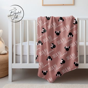 Personalized Minnie Mouse Name Repeating Baby Blanket