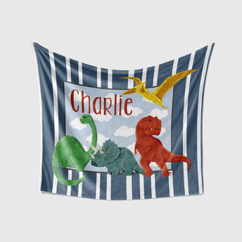 Personalized Dinosaur Name Striped Blanket