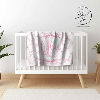 Personalized Pink Bow Baby Blanket 