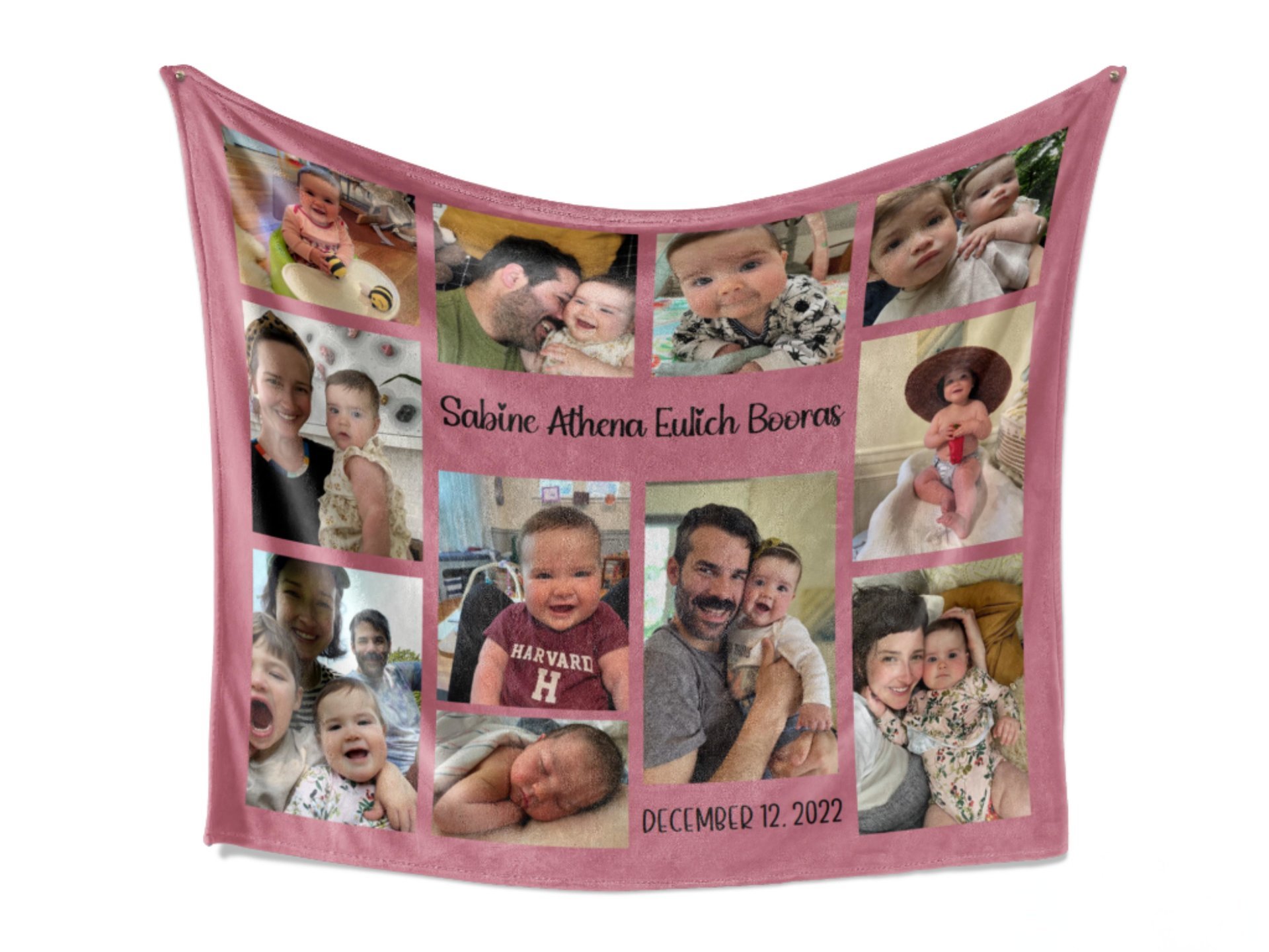Photo Blanket Collage with Name and Birthdate