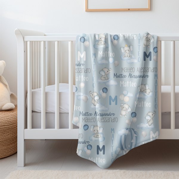 Personalized Elephants in Hot Air Balloons Baby Blanket