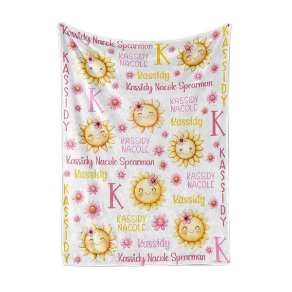 Personalized Sunshine and Flowers Baby Blanket 