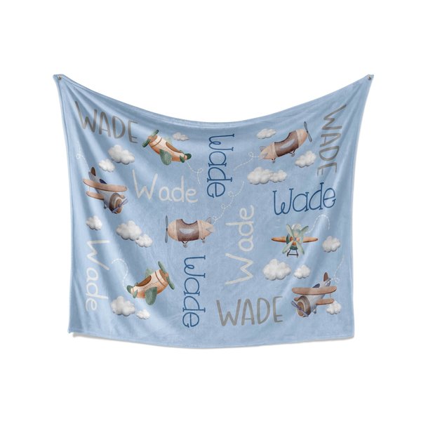 Vintage Airplane Baby Blanket with Name