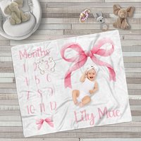 Personalized Pink Coquette Bow Milestone Blanket