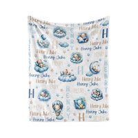 Personalized Blue Sleeping Teddy Bears Baby Blanket 