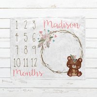 Personalized Boho Baby Bear Milestone Blanket