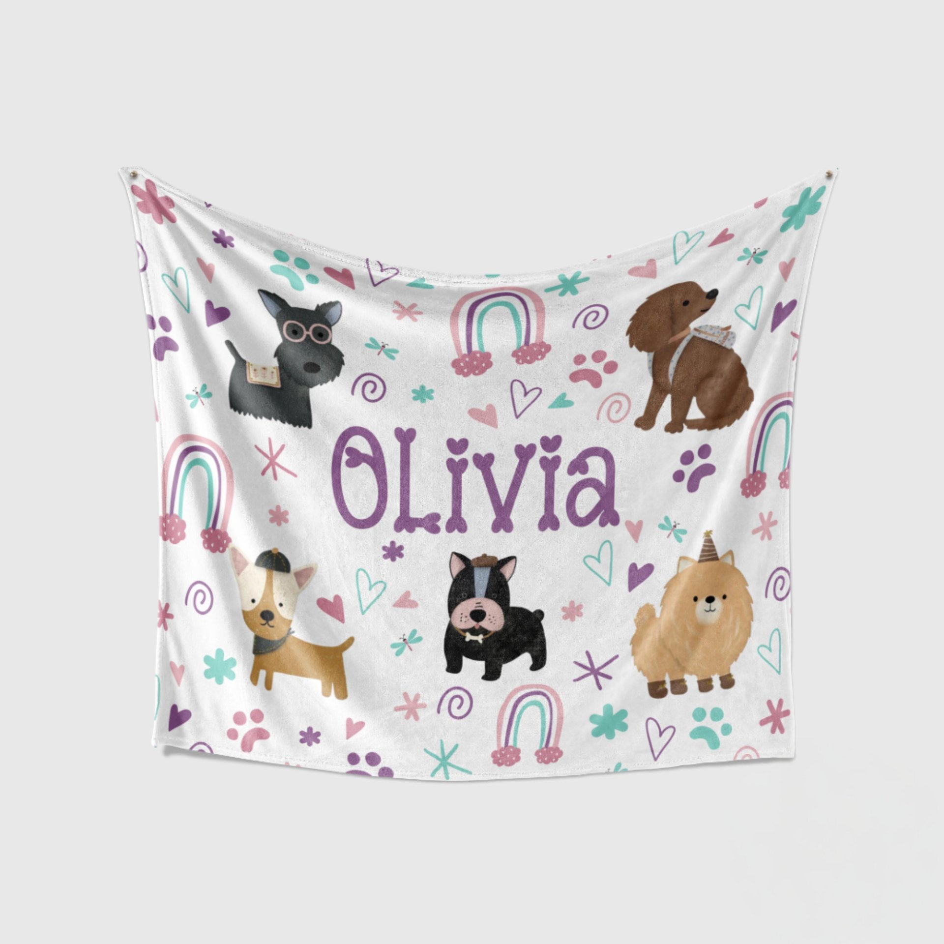 Personalized Boho Puppy Rainbow Blanket