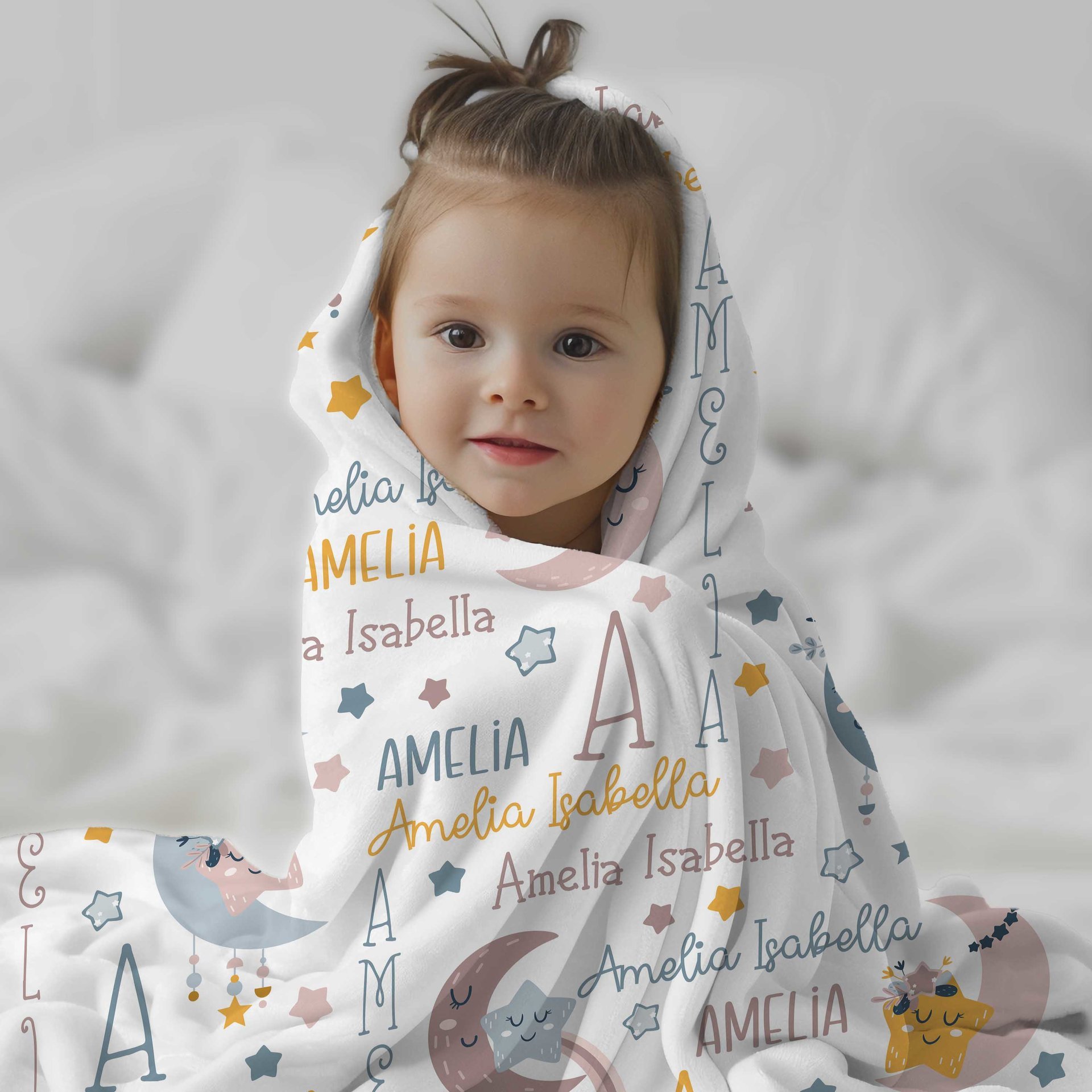 Personalized Boho Moon and Stars Blanket