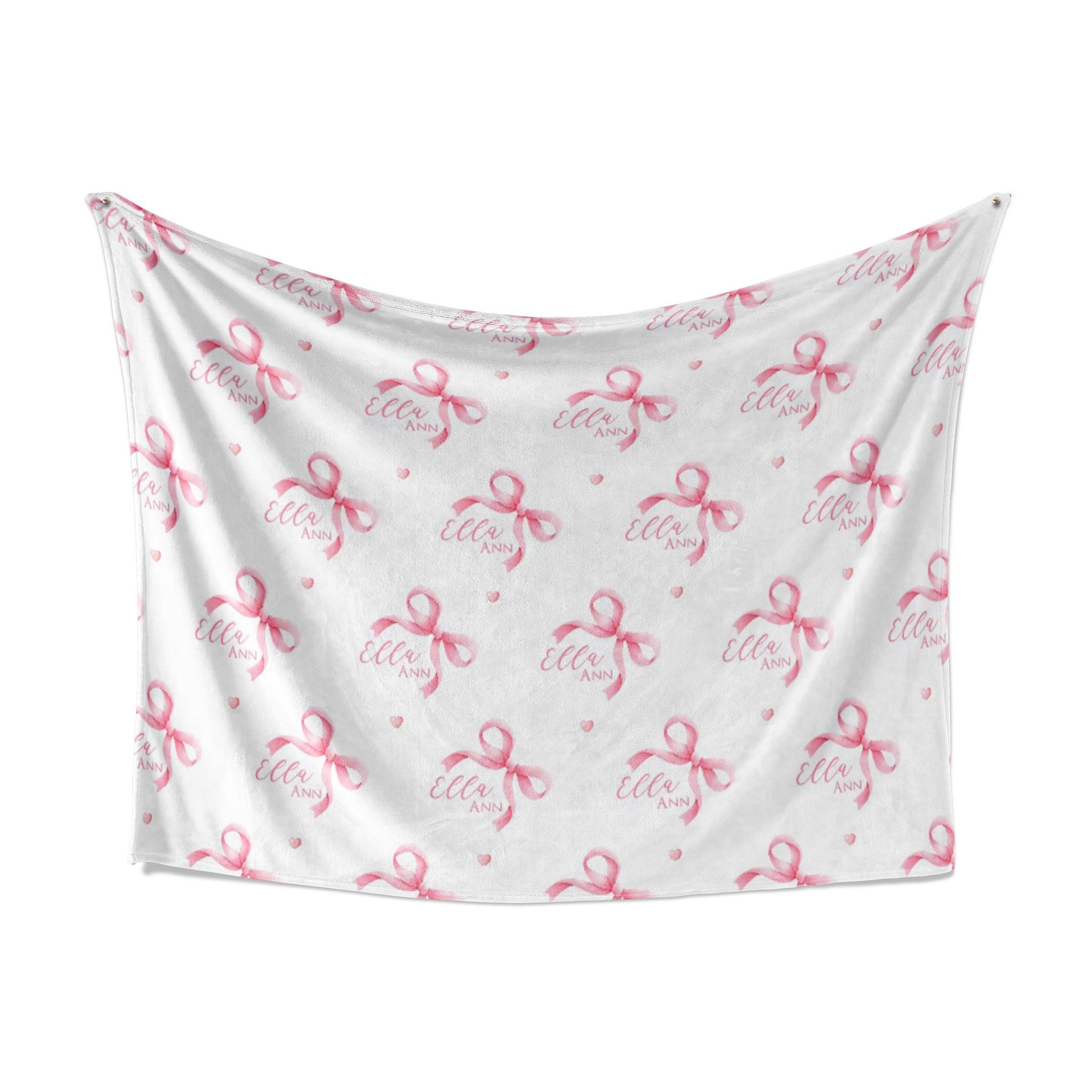 Personalized Pink Coquette Bows Baby Blanket 