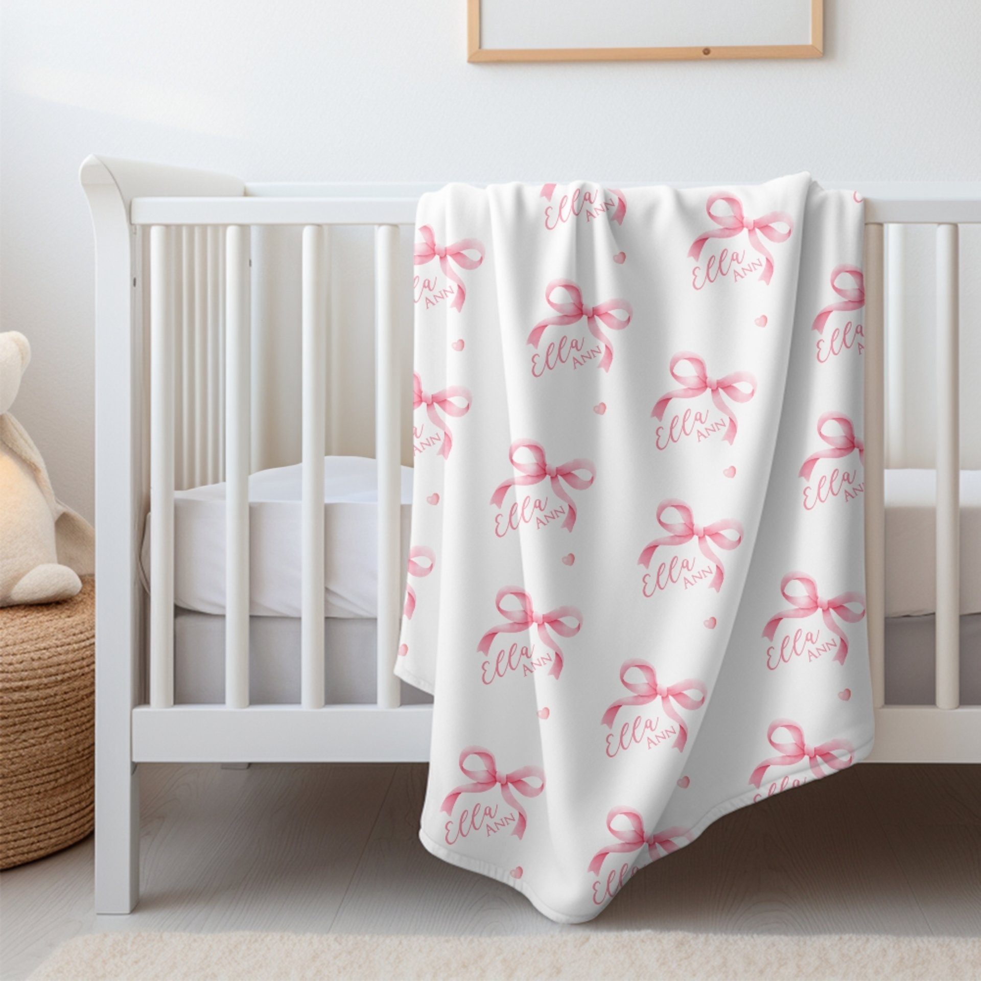 Personalized Pink Coquette Bows Baby Blanket 