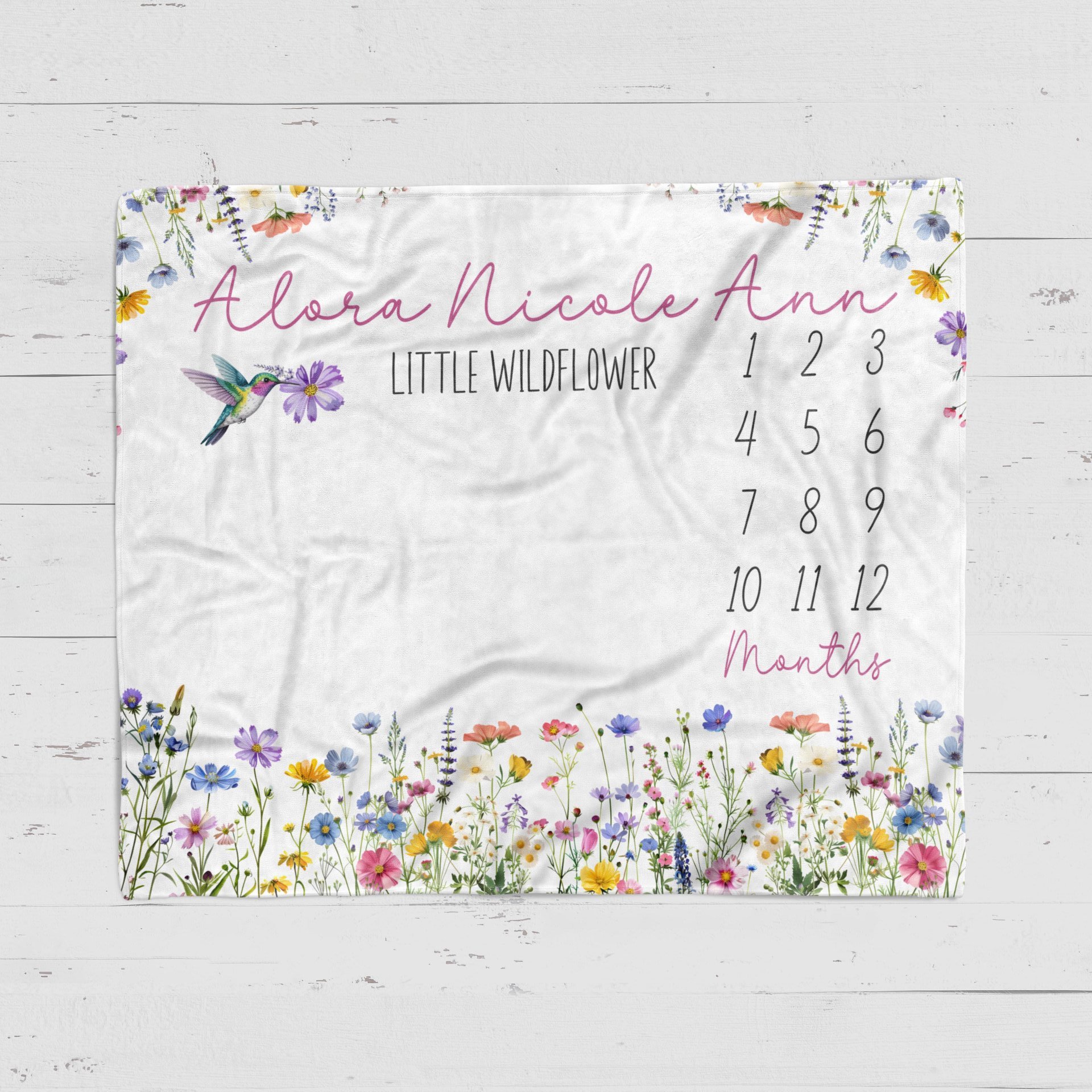 Personalized Little Wildflower Baby Milestone Blanket