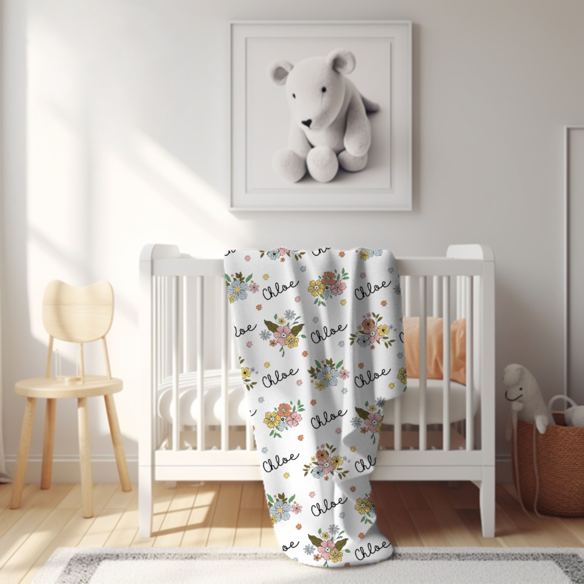 Personalized Wildflower Baby Name Blanket