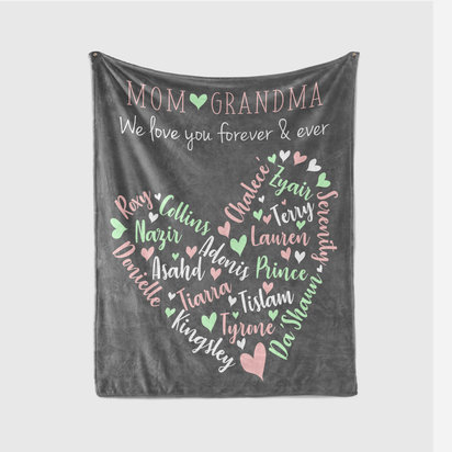 Family Names in a Heart Blanket Throw