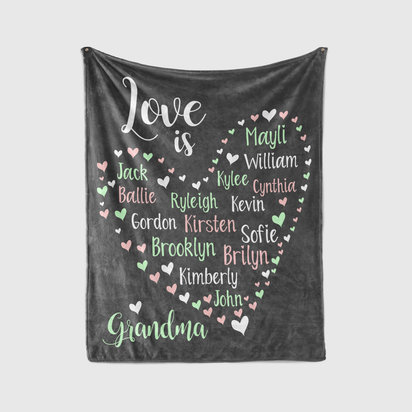 Love Is Family Names Heart Blanket