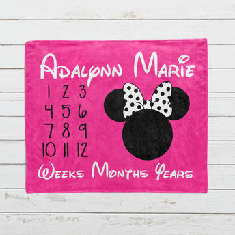 Personalized Minnie Mouse Head Milestone Blanket