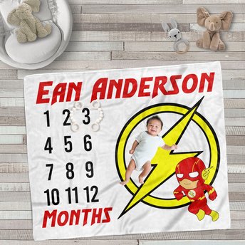 Personalized Flash Superhero Monthly Milestone Blanket