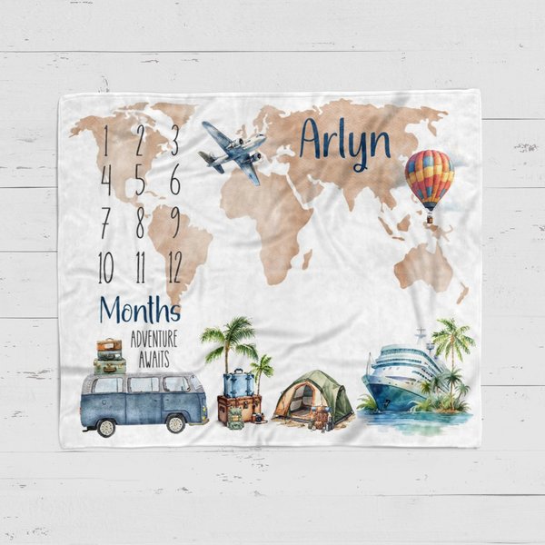 Personalized Little Traveler Baby Milestone Blanket