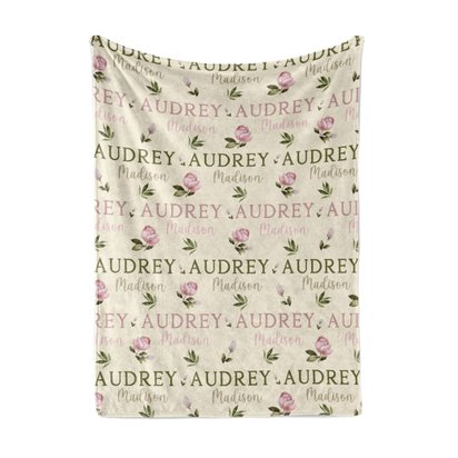 Personalized Pink Floral Baby Name Blanket 